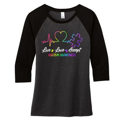 Live Love Accept Autism Awareness Rainbow Women's Tri-Blend 3/4-Sleeve Raglan Shirt