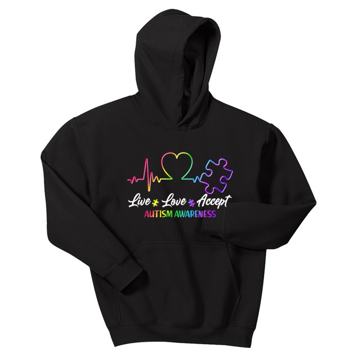 Live Love Accept Autism Awareness Rainbow Kids Hoodie