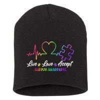 Live Love Accept Autism Awareness Rainbow Short Acrylic Beanie