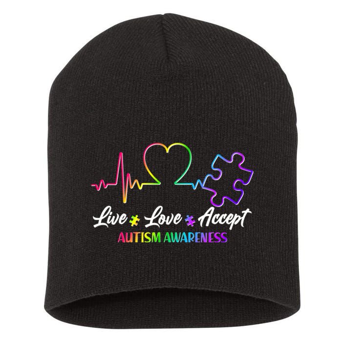 Live Love Accept Autism Awareness Rainbow Short Acrylic Beanie