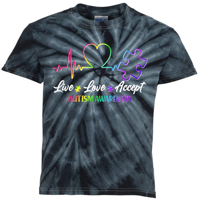 Live Love Accept Autism Awareness Rainbow Kids Tie-Dye T-Shirt