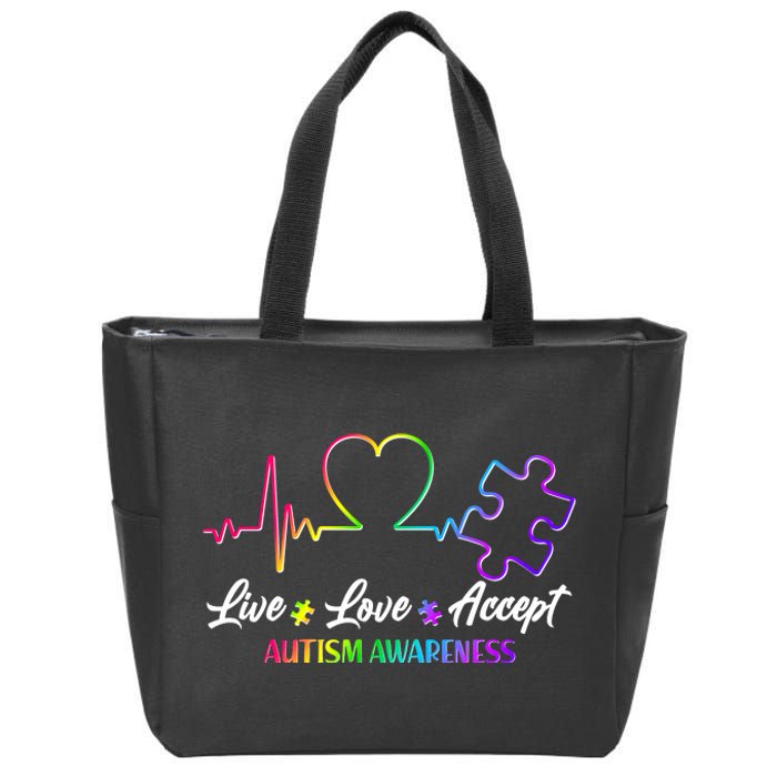 Live Love Accept Autism Awareness Rainbow Zip Tote Bag