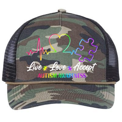 Live Love Accept Autism Awareness Rainbow Retro Rope Trucker Hat Cap