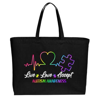 Live Love Accept Autism Awareness Rainbow Cotton Canvas Jumbo Tote