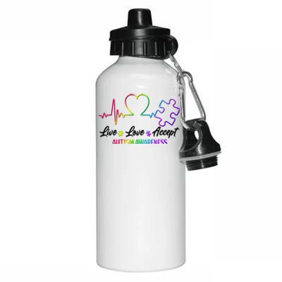 Live Love Accept Autism Awareness Rainbow Aluminum Water Bottle