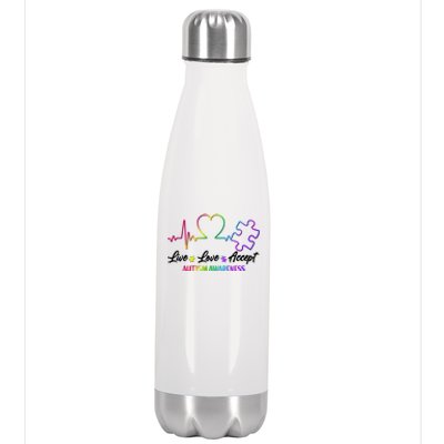 Live Love Accept Autism Awareness Rainbow Stainless Steel Insulated Water Bottle