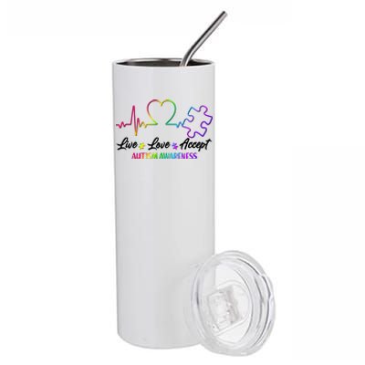 Live Love Accept Autism Awareness Rainbow Stainless Steel Tumbler