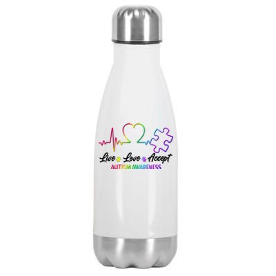 Live Love Accept Autism Awareness Rainbow Stainless Steel Insulated Water Bottle