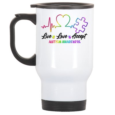 Live Love Accept Autism Awareness Rainbow Stainless Steel Travel Mug