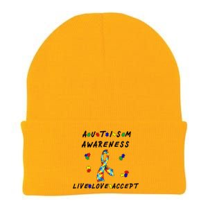 Live Love Accept Autism Puzzle Piece Ribbon Knit Cap Winter Beanie