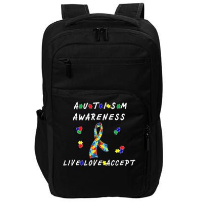 Live Love Accept Autism Puzzle Piece Ribbon Impact Tech Backpack