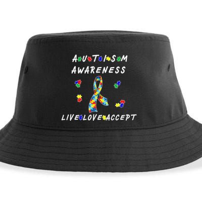Live Love Accept Autism Puzzle Piece Ribbon Sustainable Bucket Hat
