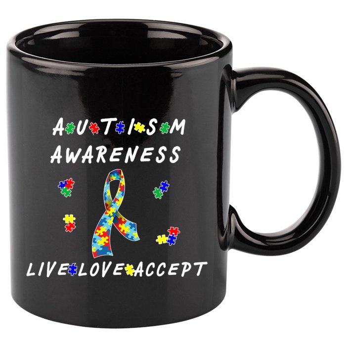 Live Love Accept Autism Puzzle Piece Ribbon 11oz C Handle Ceramic Mug