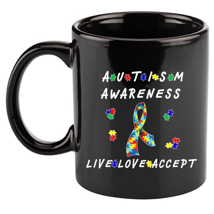Live Love Accept Autism Puzzle Piece Ribbon 11oz C Handle Ceramic Mug