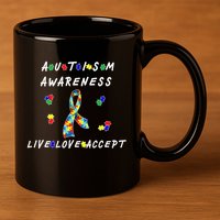 Live Love Accept Autism Puzzle Piece Ribbon 11oz C Handle Ceramic Mug