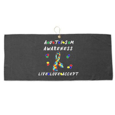 Live Love Accept Autism Puzzle Piece Ribbon Large Microfiber Waffle Golf Towel