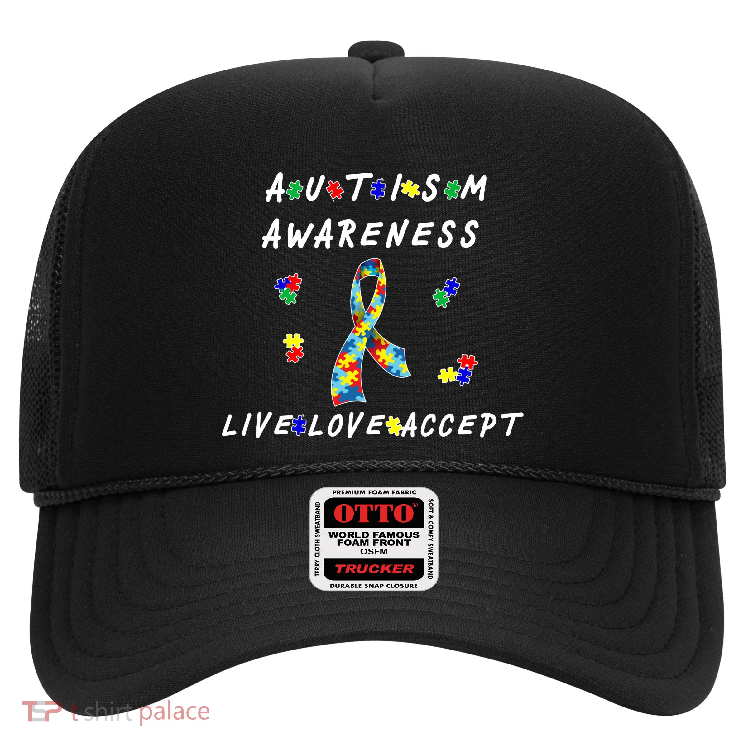 Live Love Accept Autism Puzzle Piece Ribbon Trucker Hat