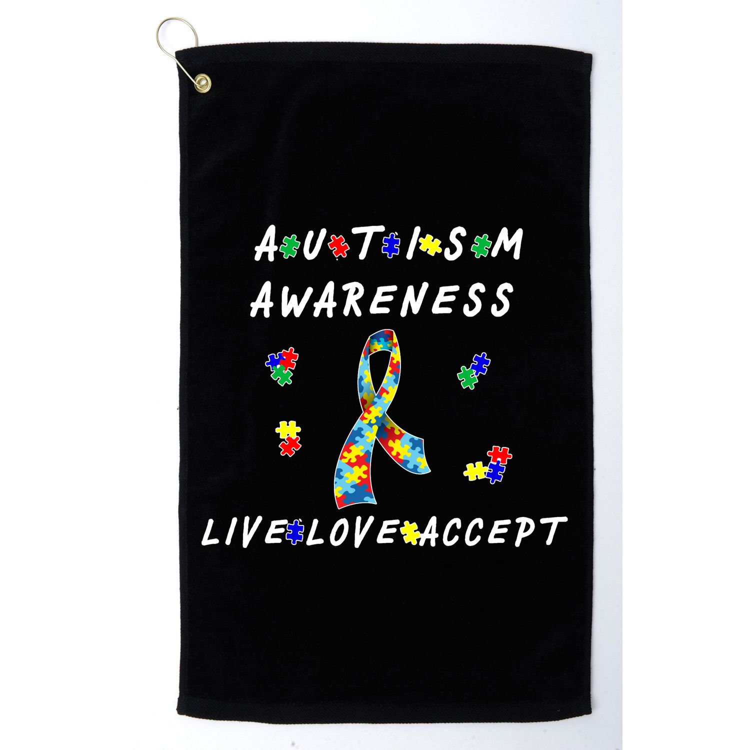 Live Love Accept Autism Puzzle Piece Ribbon Golf Towel