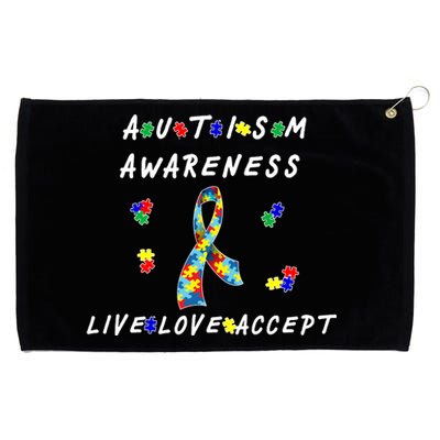 Live Love Accept Autism Puzzle Piece Ribbon Grommeted Golf Towel