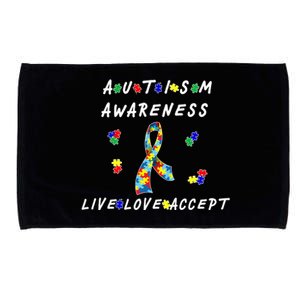 Live Love Accept Autism Puzzle Piece Ribbon Microfiber Hand Towel