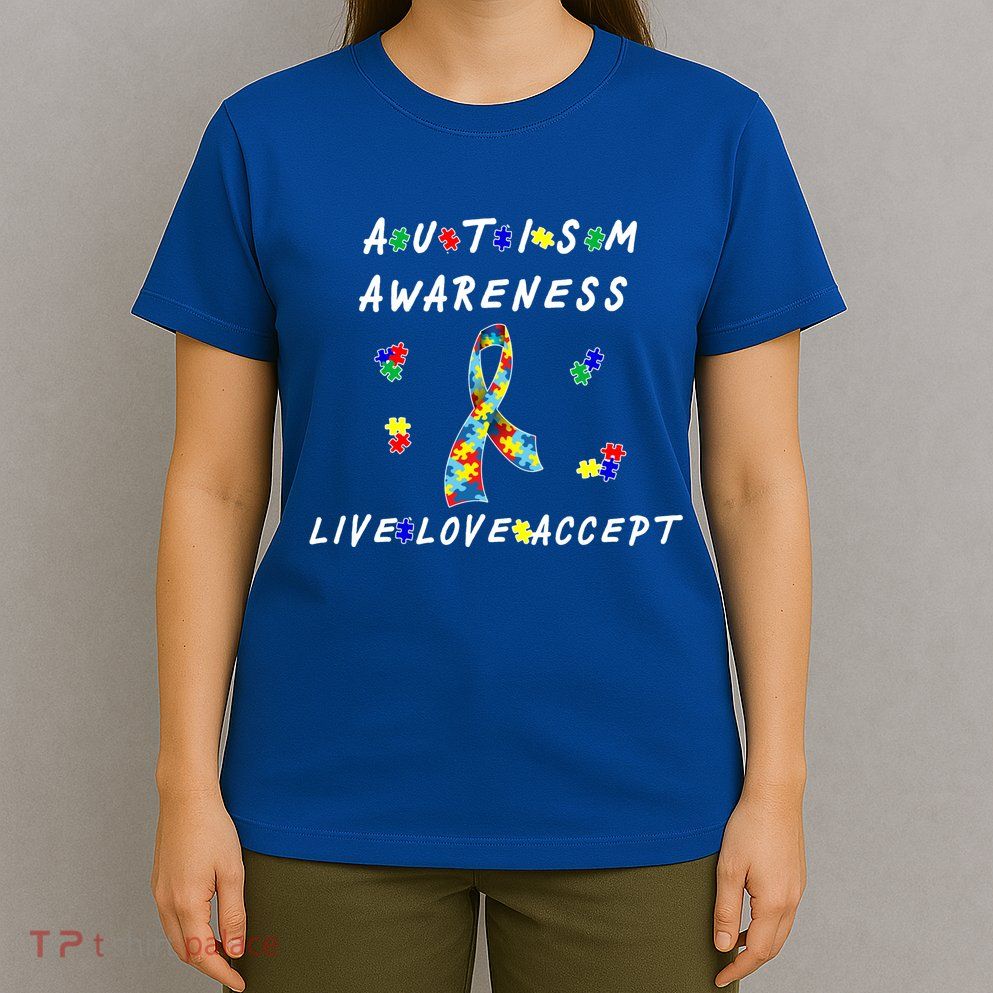 Live Love Accept Autism Puzzle Piece Ribbon T-Shirt