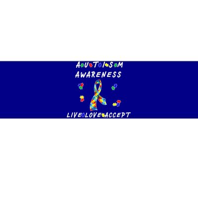 Live Love Accept Autism Puzzle Piece Ribbon Bumper Sticker