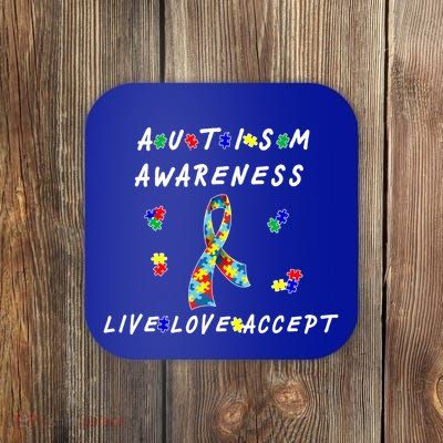 Live Love Accept Autism Puzzle Piece Ribbon Coaster