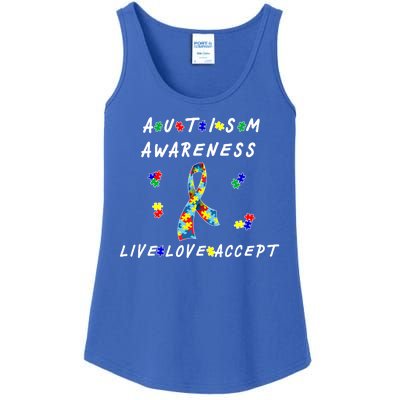 Live Love Accept Autism Puzzle Piece Ribbon Ladies Essential Tank