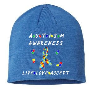 Live Love Accept Autism Puzzle Piece Ribbon Sustainable Beanie