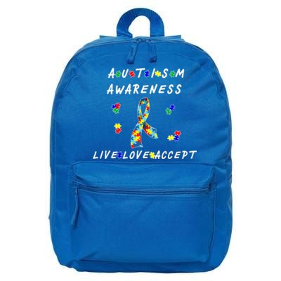 Live Love Accept Autism Puzzle Piece Ribbon 16 in Basic Backpack