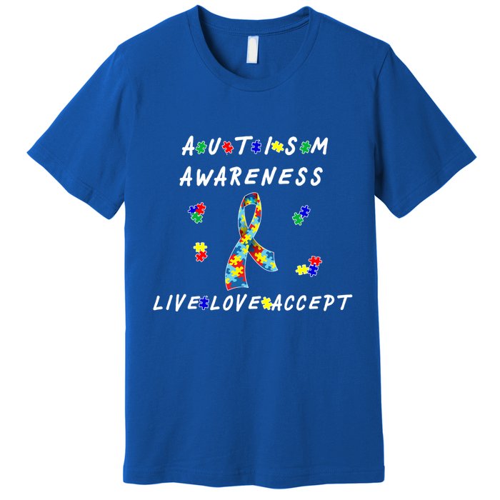 Live Love Accept Autism Puzzle Piece Ribbon Premium T-Shirt