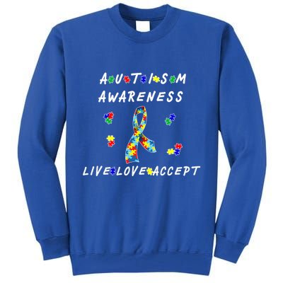 Live Love Accept Autism Puzzle Piece Ribbon Tall Sweatshirt