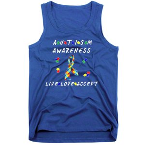 Live Love Accept Autism Puzzle Piece Ribbon Tank Top