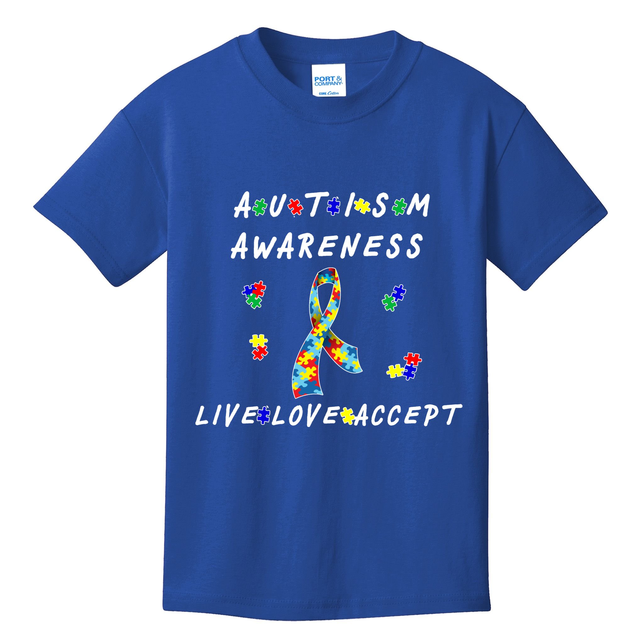 Live Love Accept Autism Puzzle Piece Ribbon Kids T-Shirt