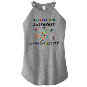 Live Love Accept Autism Puzzle Piece Ribbon Women's Perfect Tri Rocker Tank