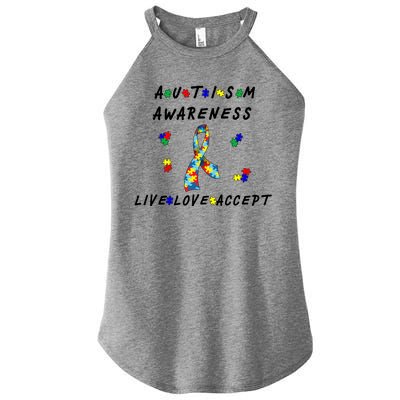 Live Love Accept Autism Puzzle Piece Ribbon Women’s Perfect Tri Rocker Tank