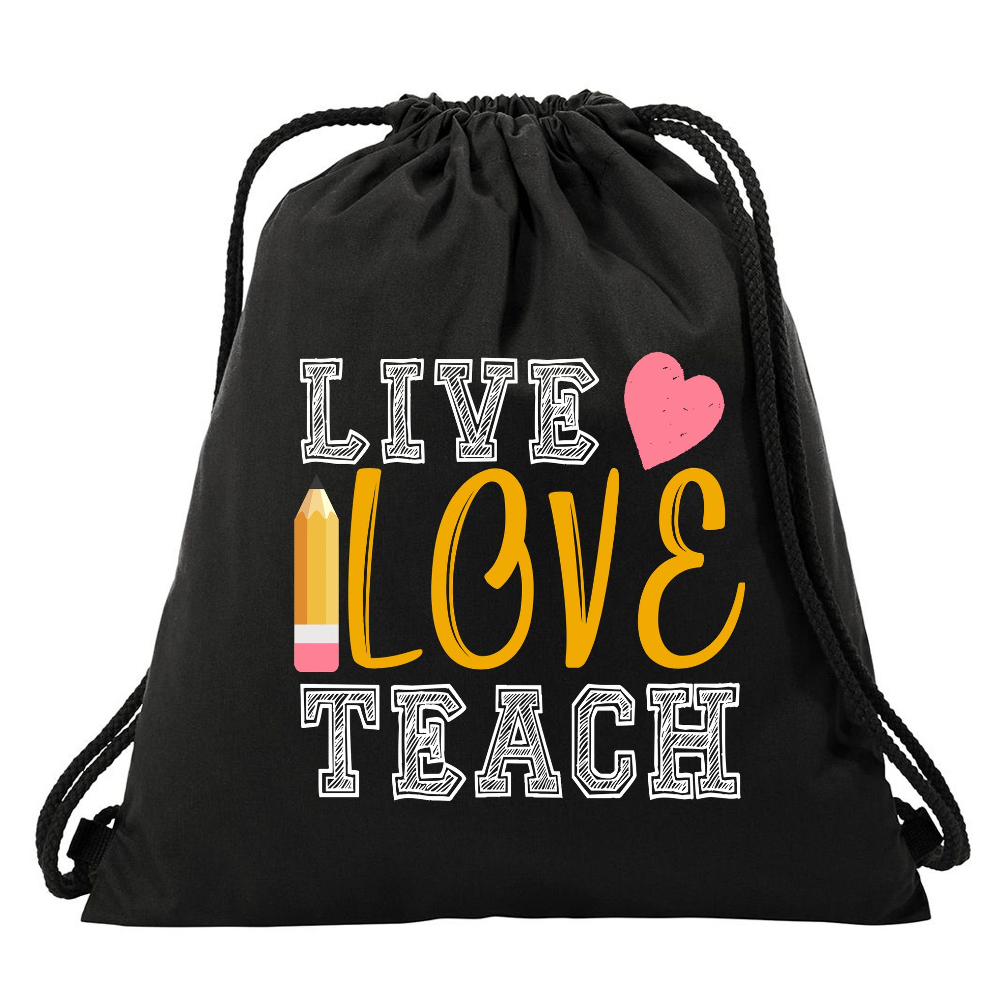 Live Love Teach Drawstring Bag