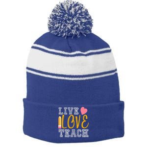 Live Love Teach Stripe Pom Pom Beanie