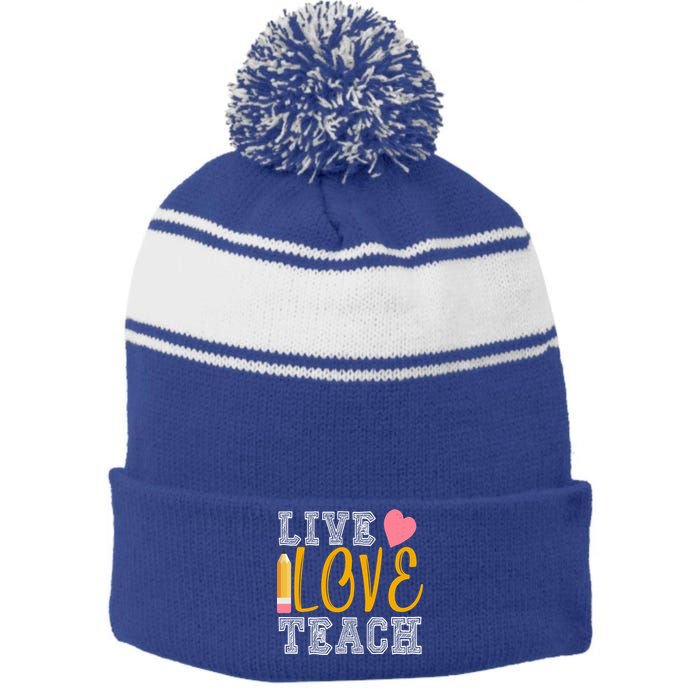 Live Love Teach Stripe Pom Pom Beanie