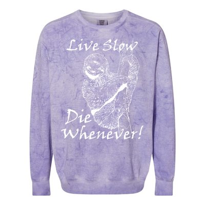 Live Slow Die Whenever Funny Sloth Colorblast Crewneck Sweatshirt