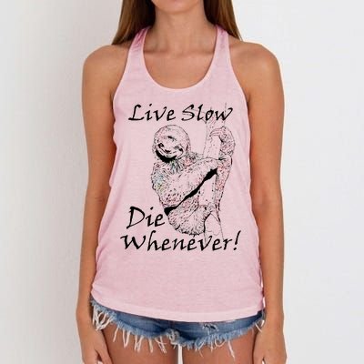 Live Slow Die Whenever Funny Sloth Women's Knotted Racerback Tank