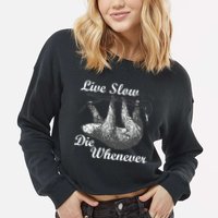 Live Slow Die Whenever Sloth Cropped Pullover Crew