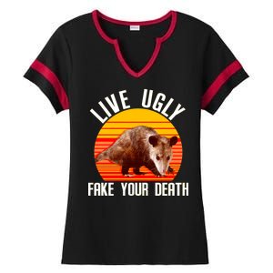 Live Ugly Fake Your Death Ladies Halftime Notch Neck Tee