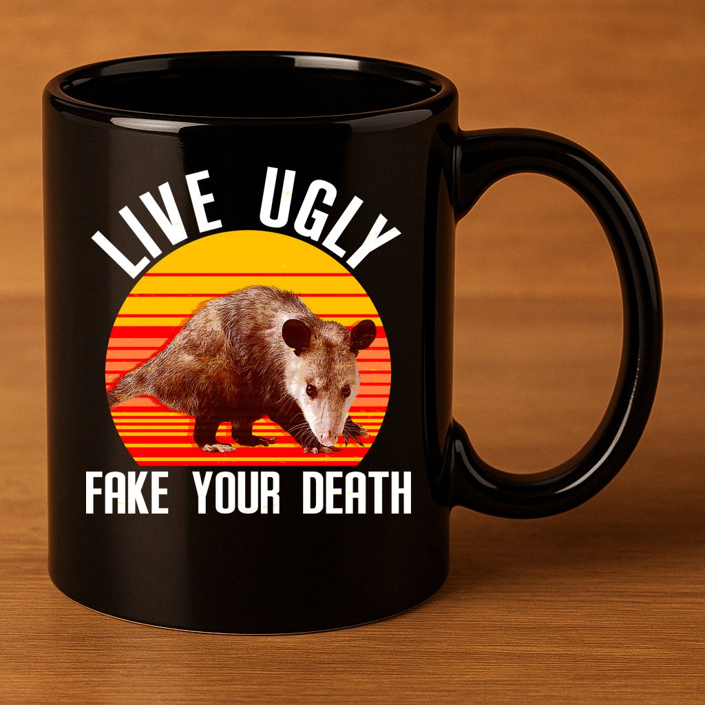 Live Ugly Fake Your Death 11oz C Handle Ceramic Mug