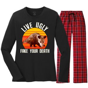 Live Ugly Fake Your Death Women's Long Sleeve Flannel Pajama Set 