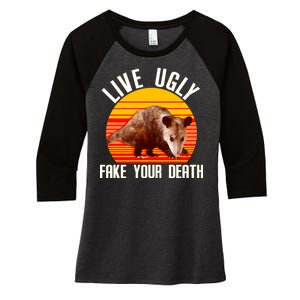 Live Ugly Fake Your Death Women's Tri-Blend 3/4-Sleeve Raglan Shirt