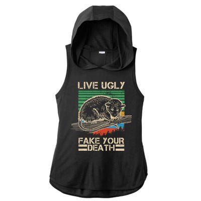 Live Ugly Fake Your Death Retro Vintage Opossum Ladies PosiCharge Tri-Blend Wicking Draft Hoodie Tank