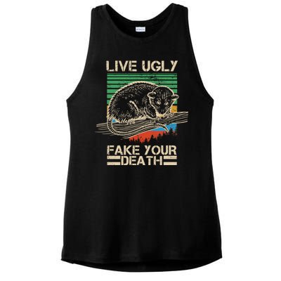 Live Ugly Fake Your Death Retro Vintage Opossum Ladies PosiCharge Tri-Blend Wicking Tank