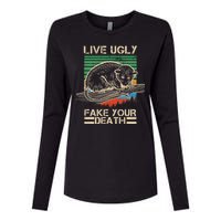 Live Ugly Fake Your Death Retro Vintage Opossum Womens Cotton Relaxed Long Sleeve T-Shirt