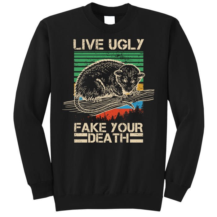 Live Ugly Fake Your Death Retro Vintage Opossum Sweatshirt